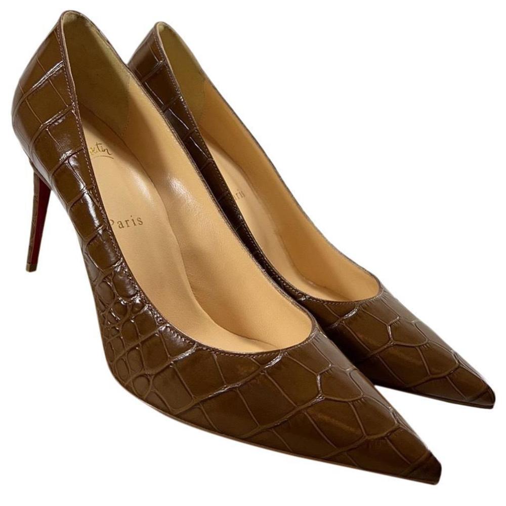 Kate 85mm Ali Embossed Calf Biscotto Brown Heels Pumps E231